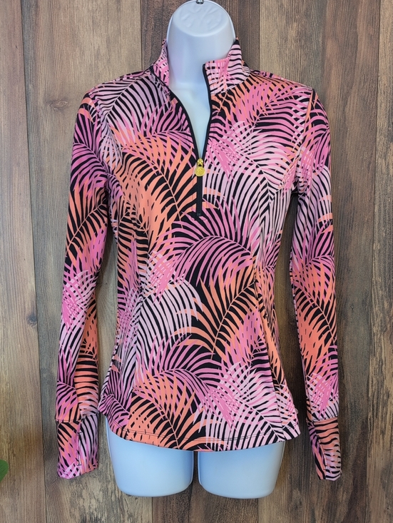 Tommy Bahama Tops - Tommy Bahama Island Zone Palm-Print Quarter Zip Long-Sleeve Top XS     698A